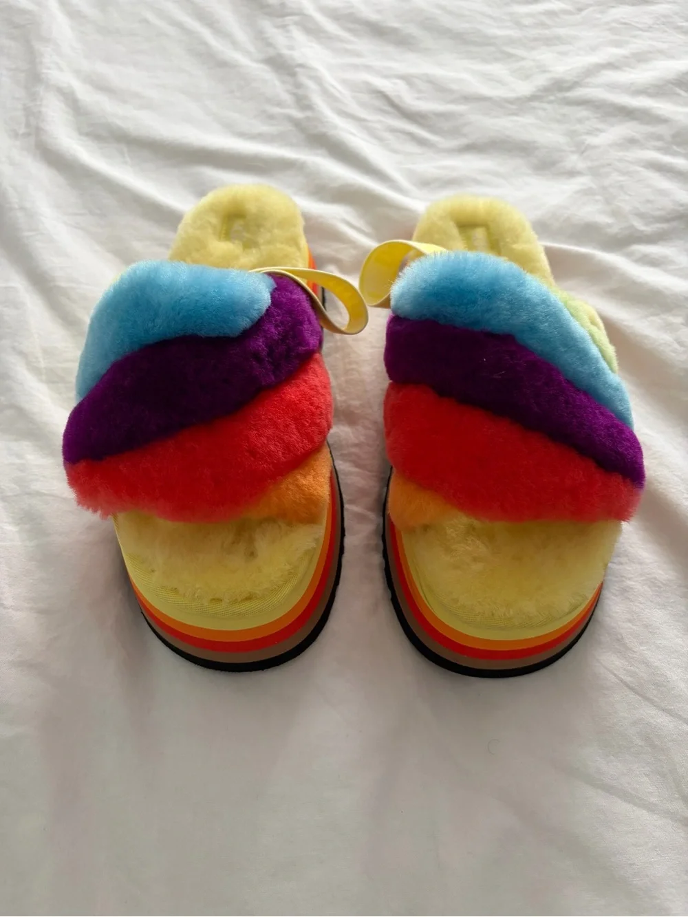UGG Special Edition Pride Rainbow Disco Striped Platform Slippers Size 11 NEW